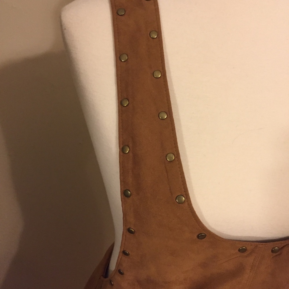 RE:named Overall vegan suede studded  tan dress - Picture 6 of 7